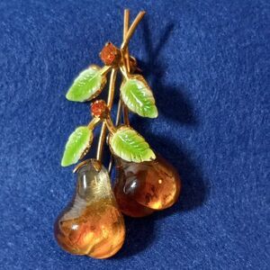 Vintage Crystals, Enamel and Lucite Pear Brooch, Austria
